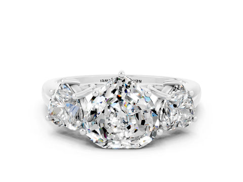 White gold Three-Stone Heart Cut Moissanite Engagement Ring with Prong Setting