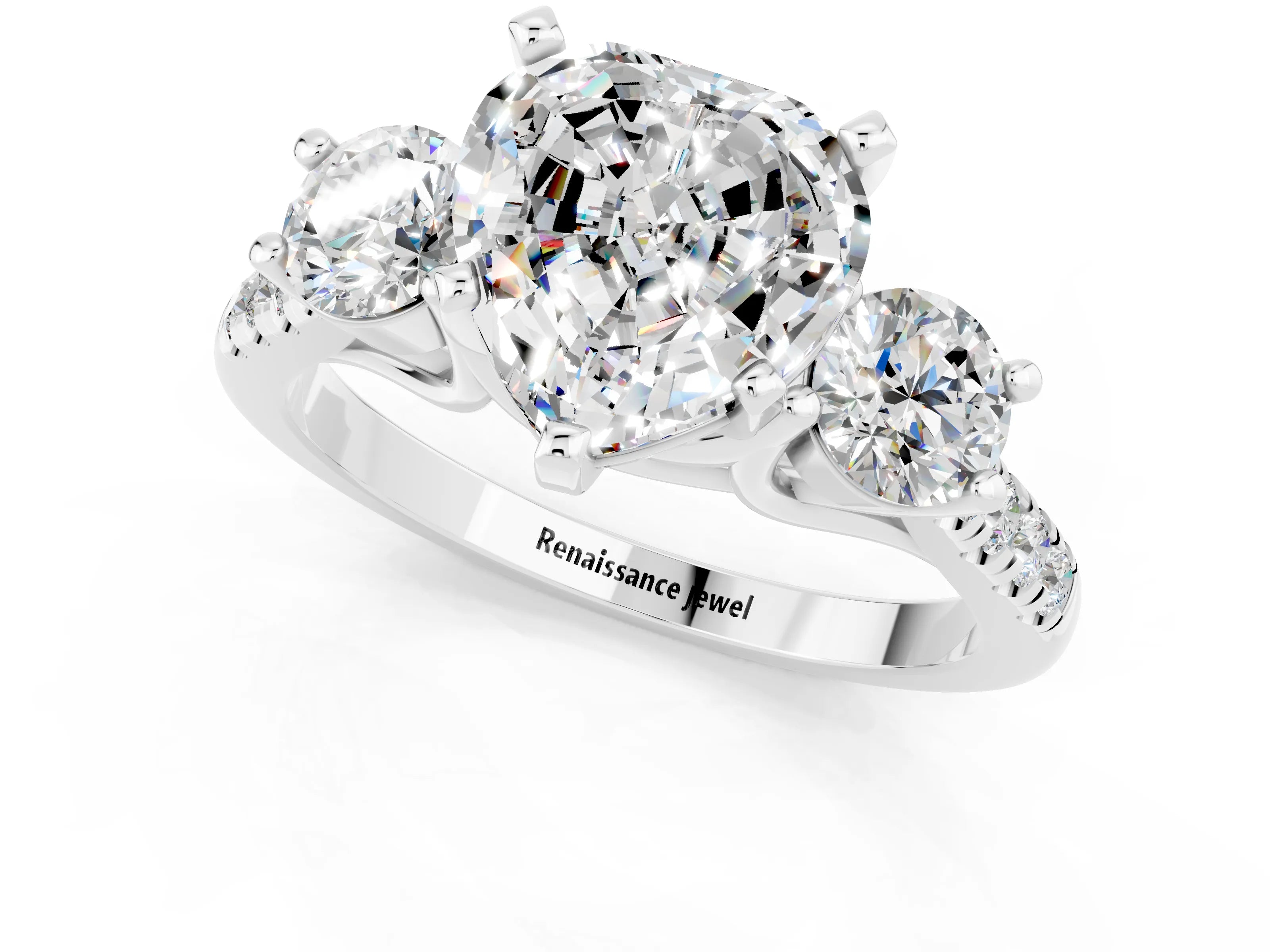 White gold Three-Stone Heart Cut Moissanite Pavé Band with Four-Prong Setting_1