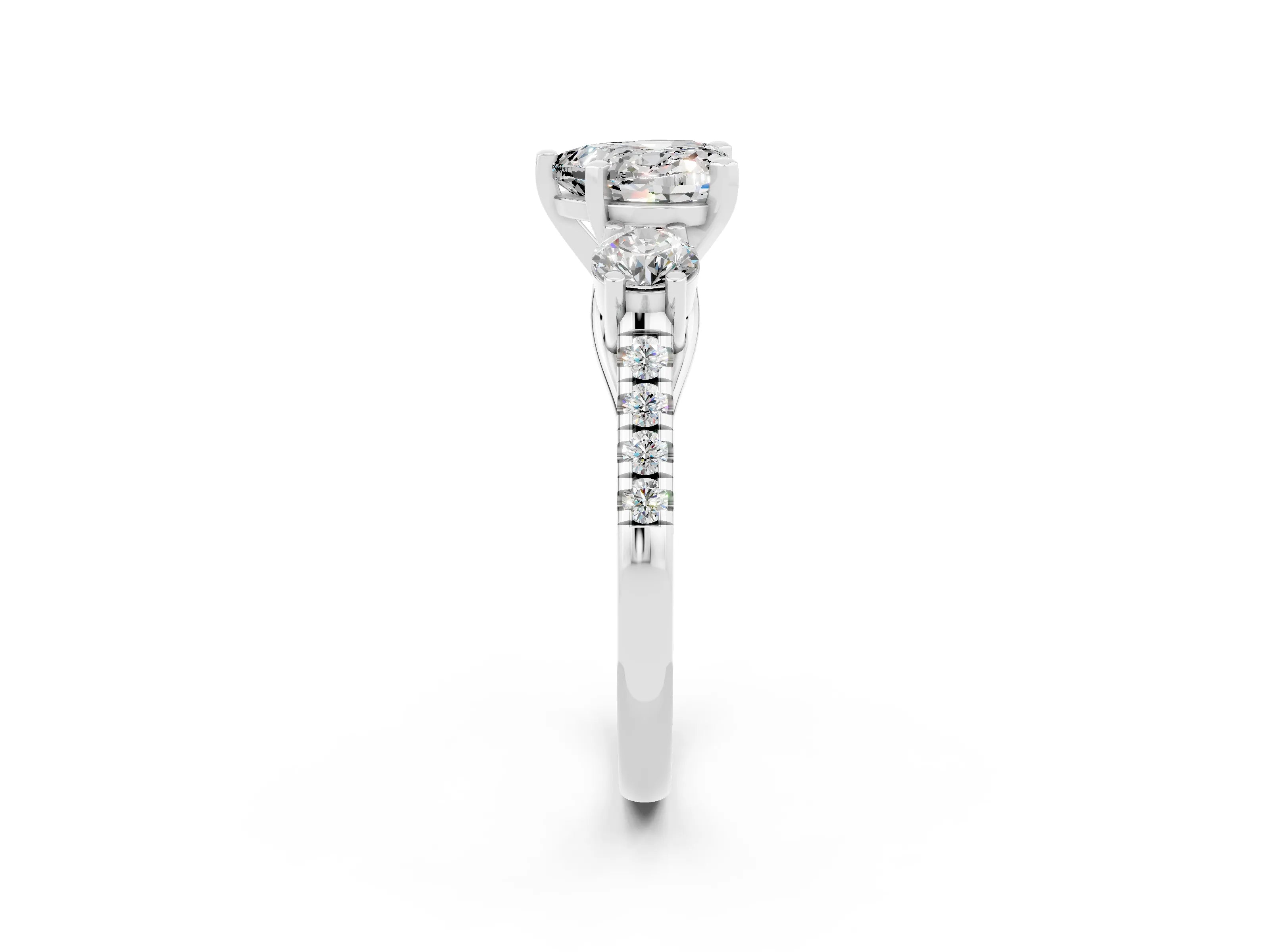White gold Three-Stone Heart Cut Moissanite Pavé Band with Four-Prong Setting_2