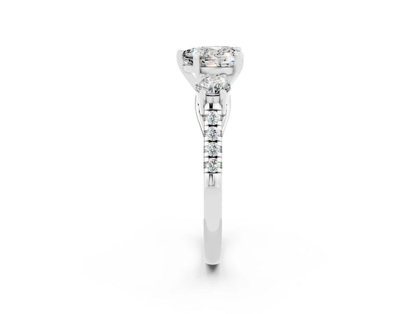 Platinum Three-Stone Heart Cut Moissanite Pavé Band with Four-Prong Setting
