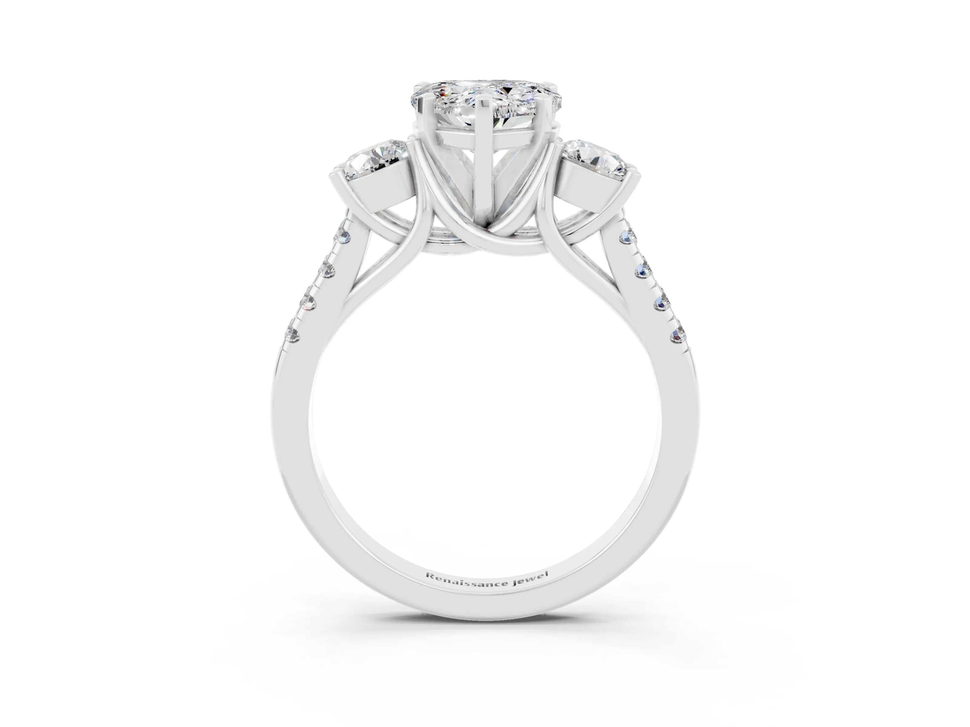 White gold Three-Stone Heart Cut Moissanite Pavé Band with Four-Prong Setting_3