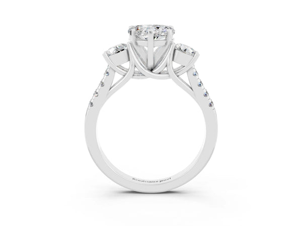 Silver Three-Stone Heart Cut Moissanite Pavé Band with Four-Prong Setting
