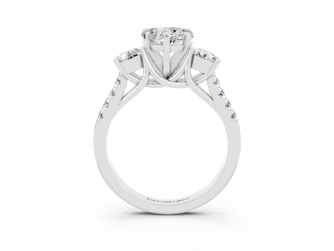 White gold Three-Stone Heart Cut Moissanite Pavé Band with Four-Prong Setting_3