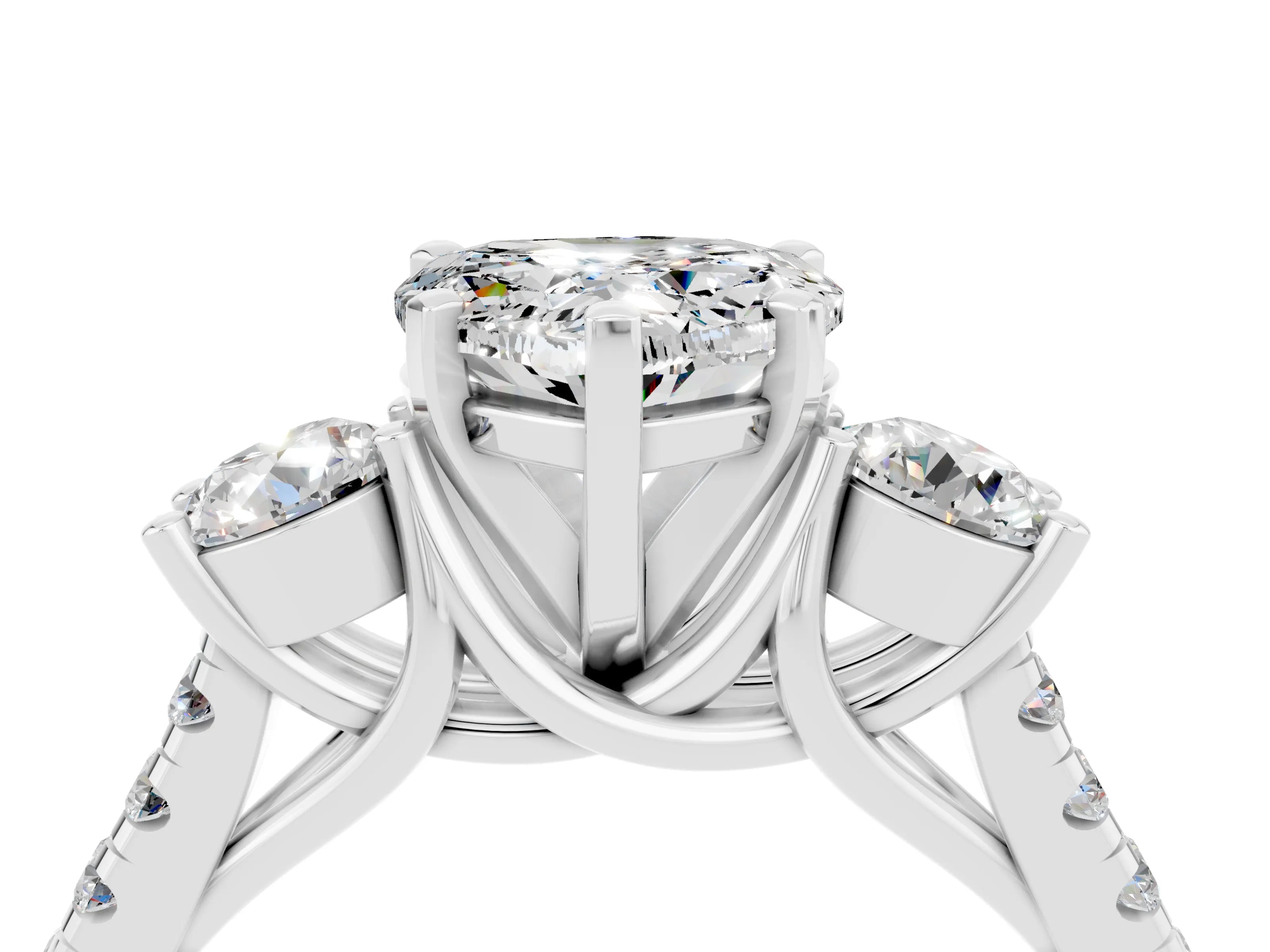 White gold Three-Stone Heart Cut Moissanite Pavé Band with Four-Prong Setting_4