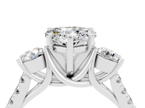 White gold Three-Stone Heart Cut Moissanite Pavé Band with Four-Prong Setting_4