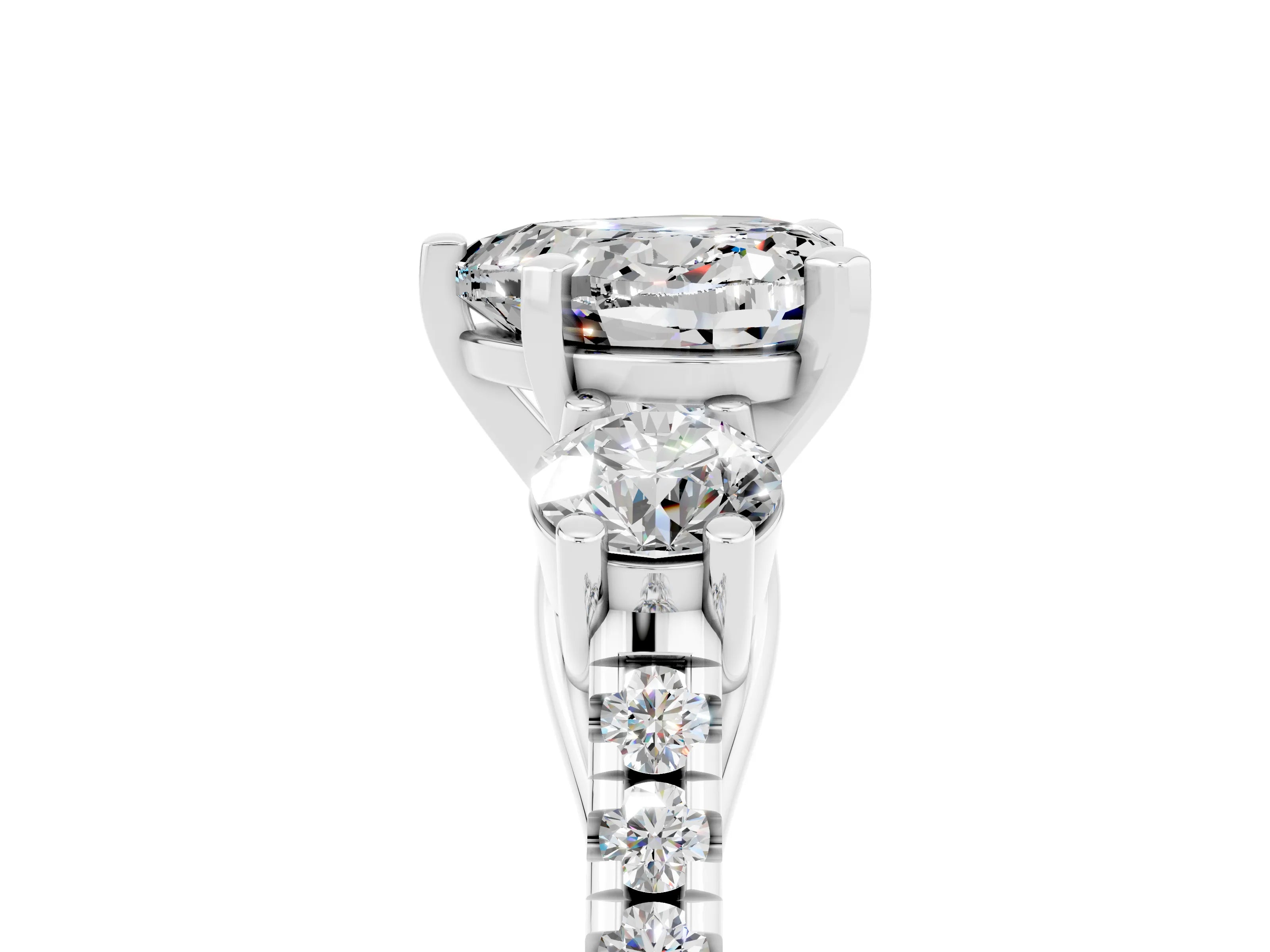 White gold Three-Stone Heart Cut Moissanite Pavé Band with Four-Prong Setting_5