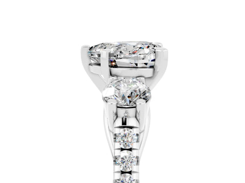 White gold Three-Stone Heart Cut Moissanite Pavé Band with Four-Prong Setting_5