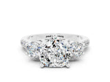 White gold Three-Stone Heart Cut Moissanite Pavé Band with Four-Prong Setting