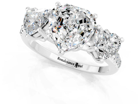 White gold Three-Stone Heart Cut Moissanite Ring with Pavé Band and Prong Setting_13