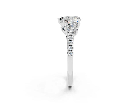 White gold Three-Stone Heart Cut Moissanite Ring with Pavé Band and Prong Setting_14