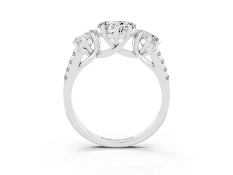 White gold Three-Stone Heart Cut Moissanite Ring with Pavé Band and Prong Setting_15