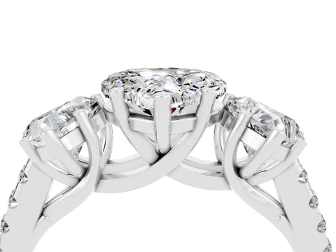 White gold Three-Stone Heart Cut Moissanite Ring with Pavé Band and Prong Setting_16