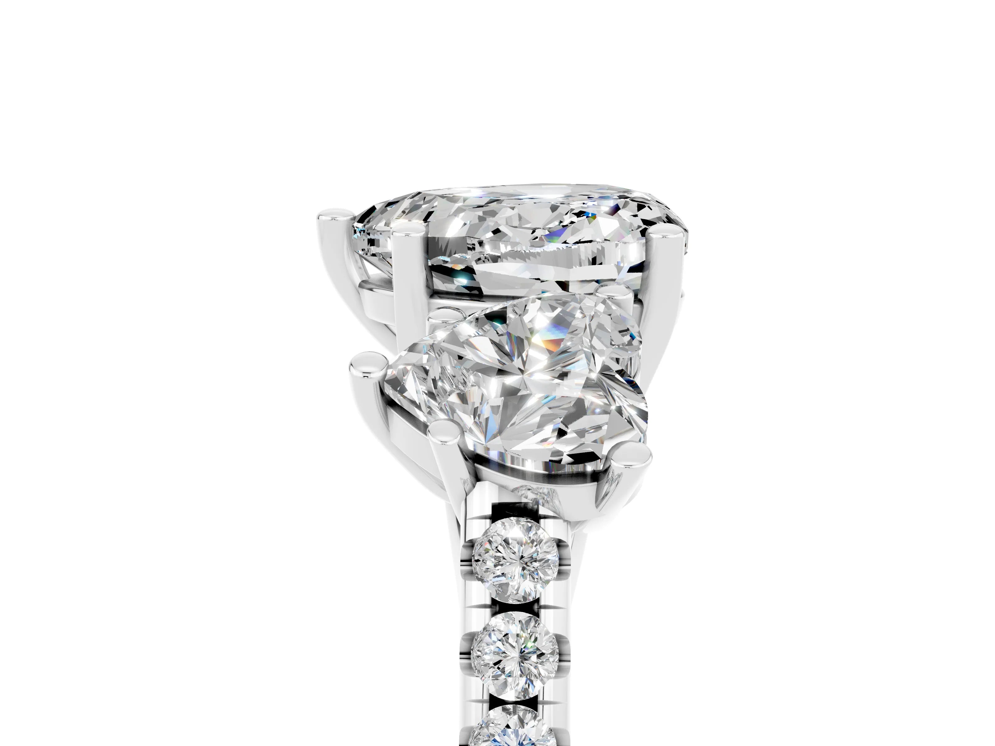 White gold Three-Stone Heart Cut Moissanite Ring with Pavé Band and Prong Setting_17