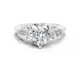 White gold Three-Stone Heart Cut Moissanite Ring with Pear Side Stones and Four-Prong Setting