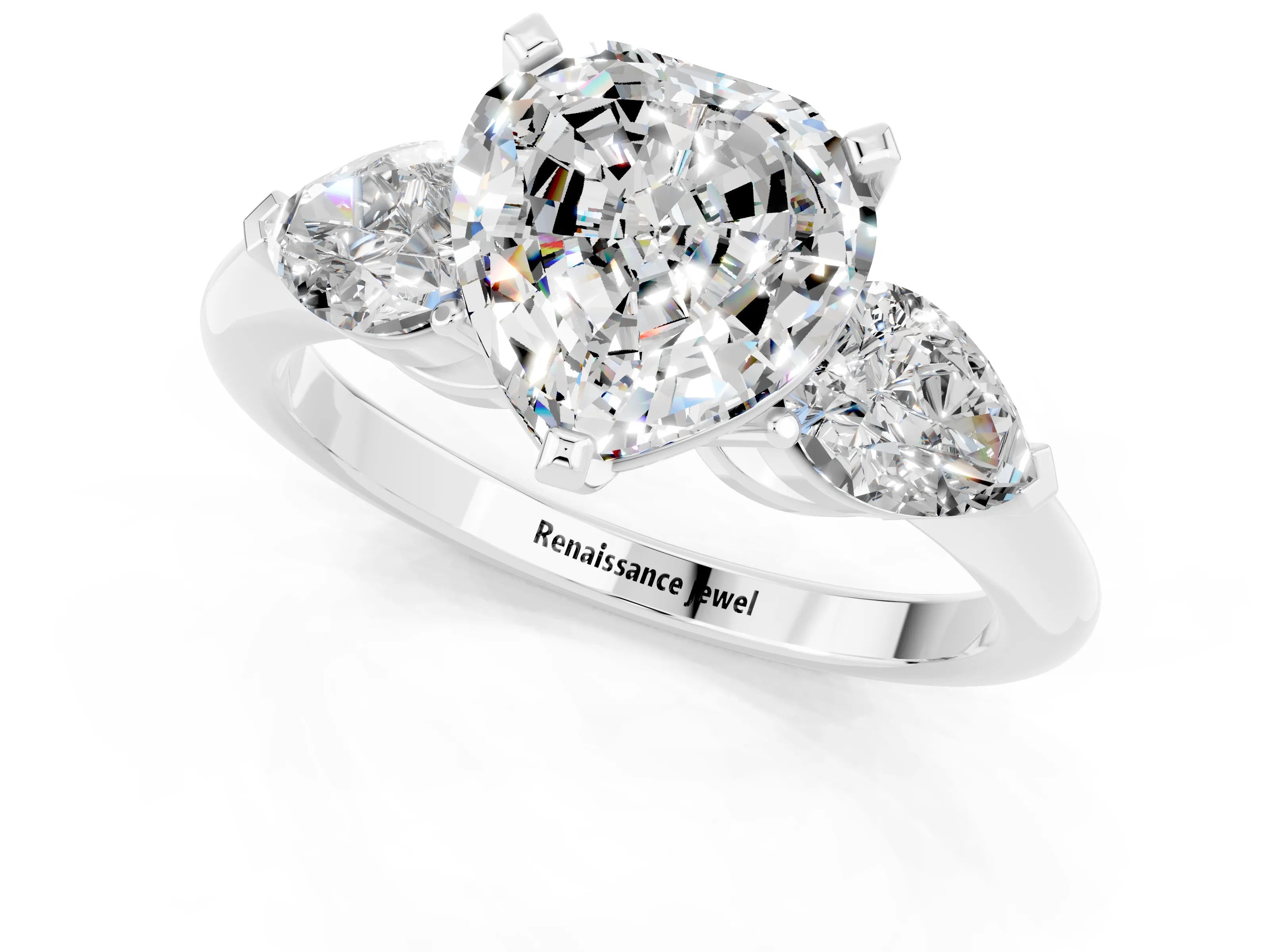 White gold Three-Stone Heart Cut Moissanite Ring with Pear Side Stones and Four-Prong Setting_1