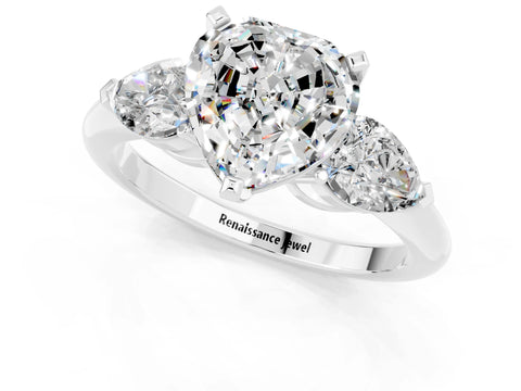 White gold Three-Stone Heart Cut Moissanite Ring with Pear Side Stones and Four-Prong Setting_1