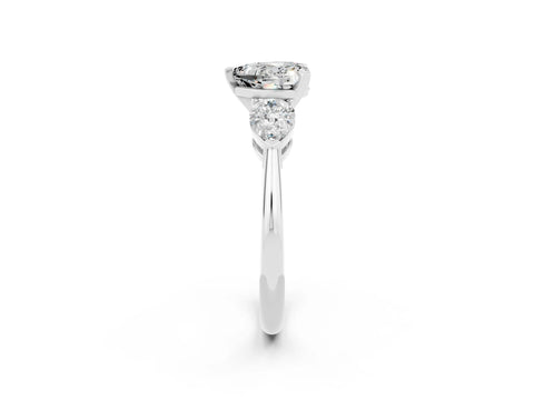 White gold Three-Stone Heart Cut Moissanite Ring with Pear Side Stones and Four-Prong Setting_2