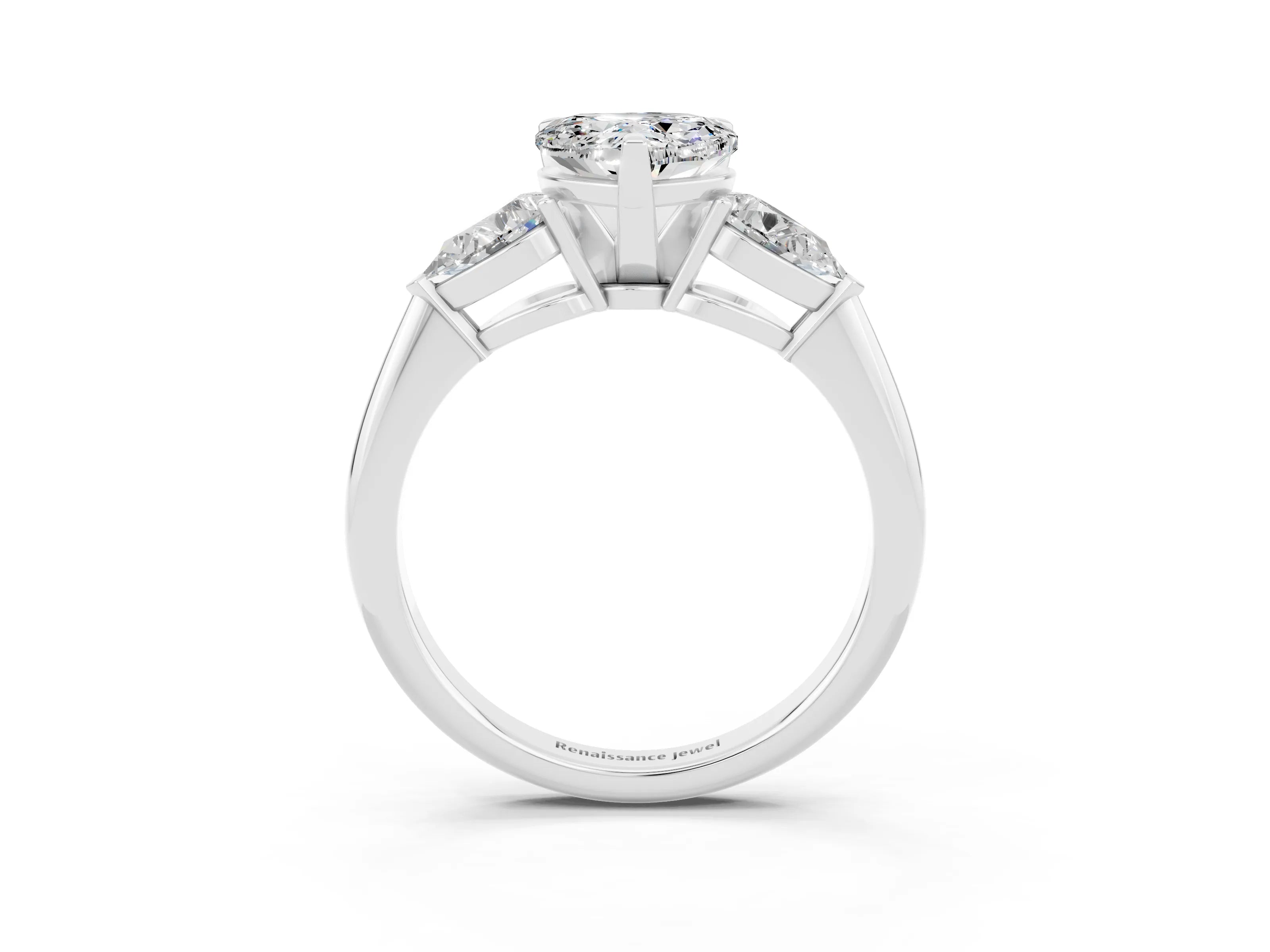 White gold Three-Stone Heart Cut Moissanite Ring with Pear Side Stones and Four-Prong Setting_3