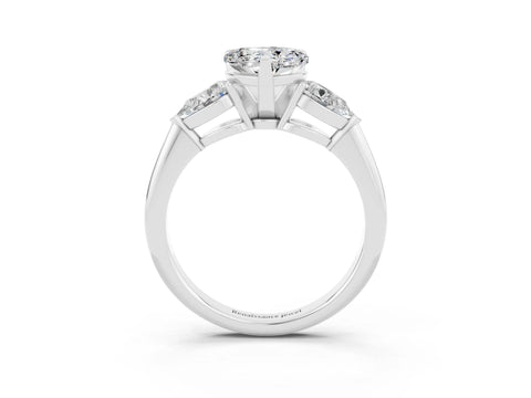 White gold Three-Stone Heart Cut Moissanite Ring with Pear Side Stones and Four-Prong Setting_3