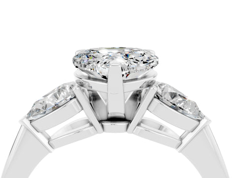 White gold Three-Stone Heart Cut Moissanite Ring with Pear Side Stones and Four-Prong Setting_4