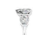 White gold Three-Stone Heart Cut Moissanite Ring with Pear Side Stones and Four-Prong Setting_5