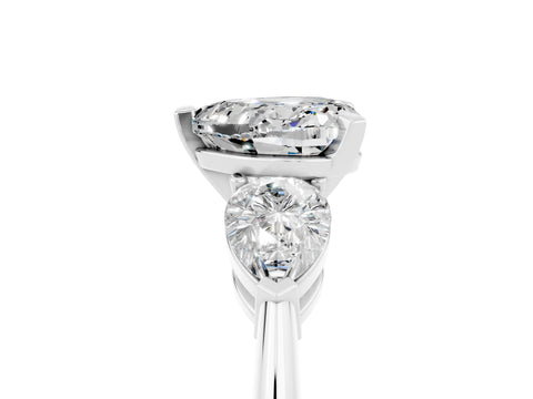 White gold Three-Stone Heart Cut Moissanite Ring with Pear Side Stones and Four-Prong Setting_5