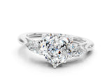 White gold Three-Stone Heart Cut Moissanite Ring with Pear  Side Stones in Four-Prong Setting_12