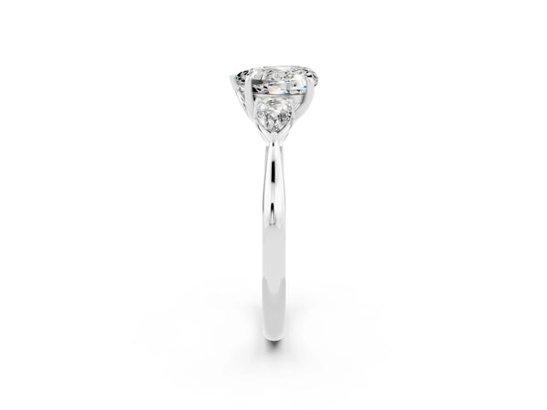 White gold Three-Stone Heart Cut Moissanite Ring with Pear  Side Stones in Four-Prong Setting