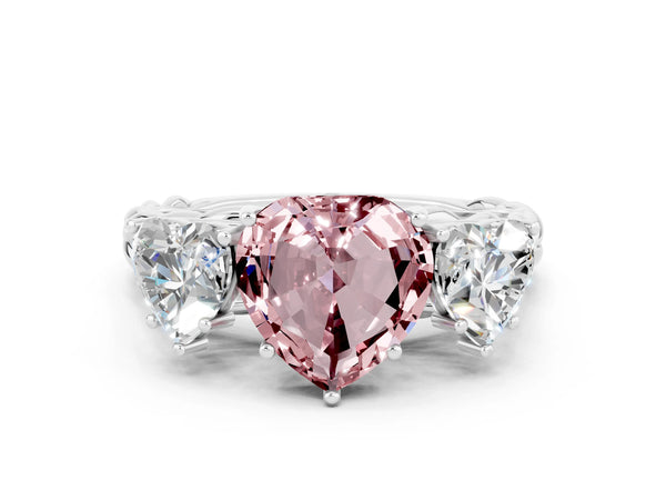 White gold Three-Stone Heart Cut Morganite Braided Band Ring with Four-Prong Setting