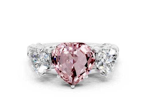 White gold Three-Stone Heart Cut Morganite Braided Band Ring with Four-Prong Setting_12