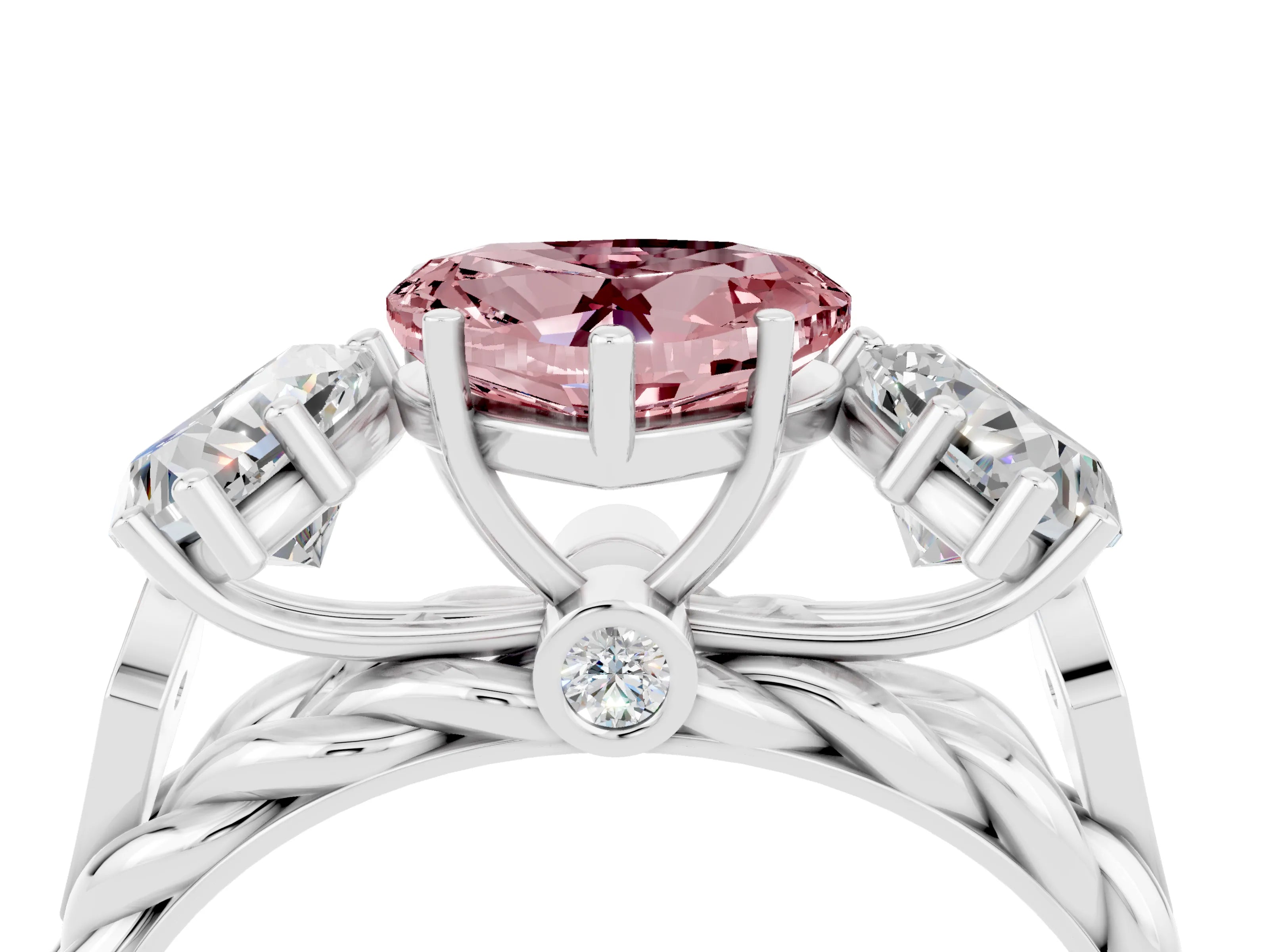 White gold Three-Stone Heart Cut Morganite Braided Band Ring with Four-Prong Setting_16