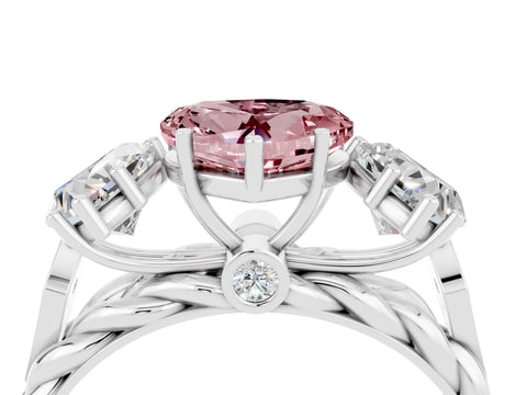 White gold Three-Stone Heart Cut Morganite Braided Band Ring with Four-Prong Setting_16