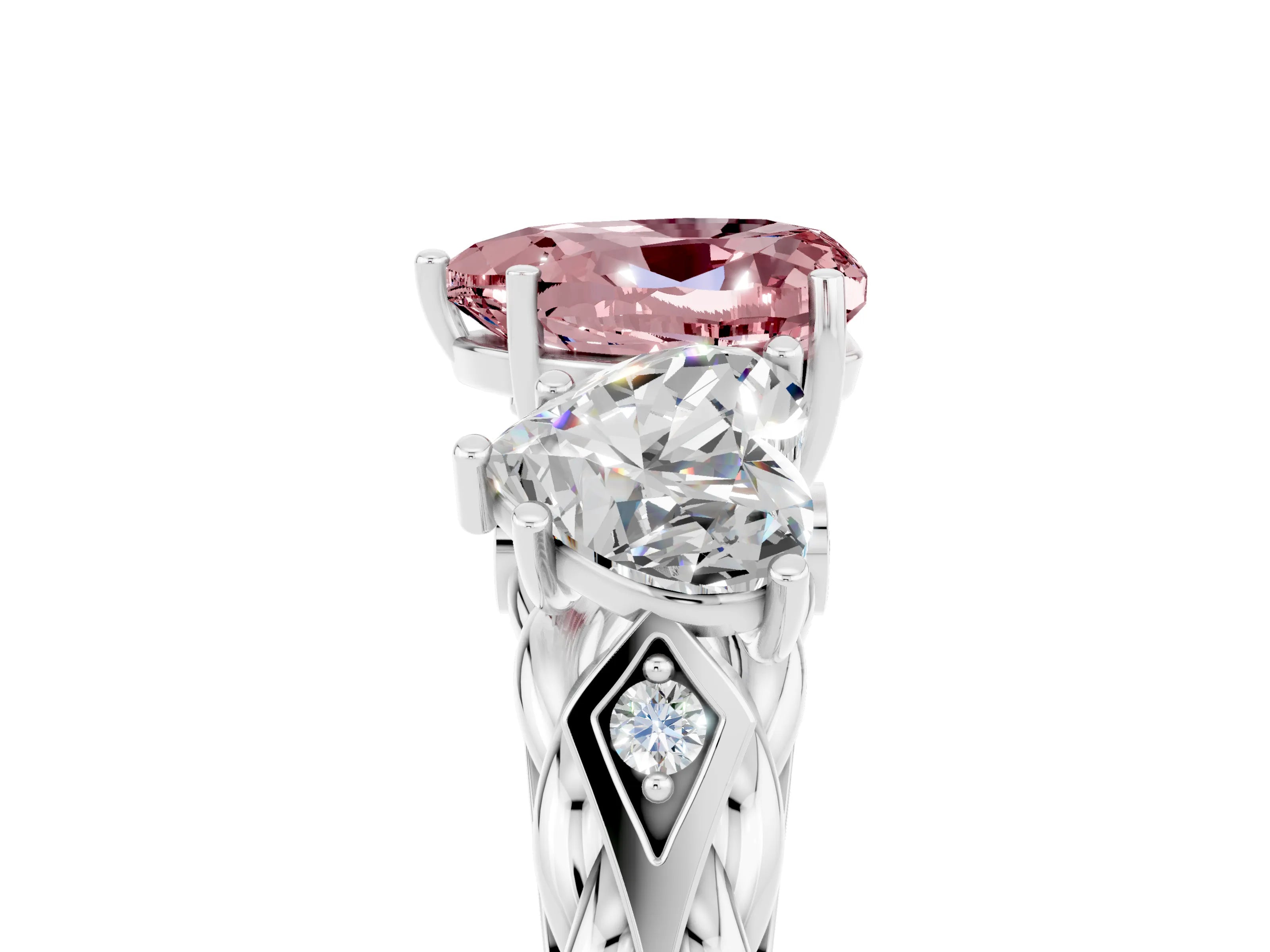 White gold Three-Stone Heart Cut Morganite Braided Band Ring with Four-Prong Setting_17