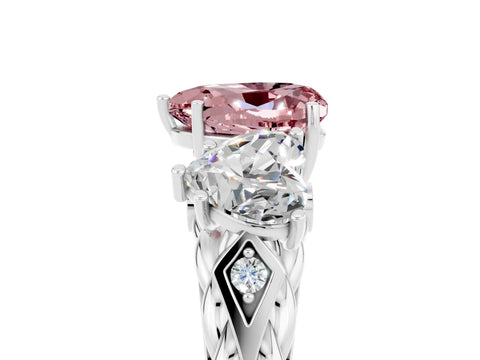 White gold Three-Stone Heart Cut Morganite Braided Band Ring with Four-Prong Setting_17
