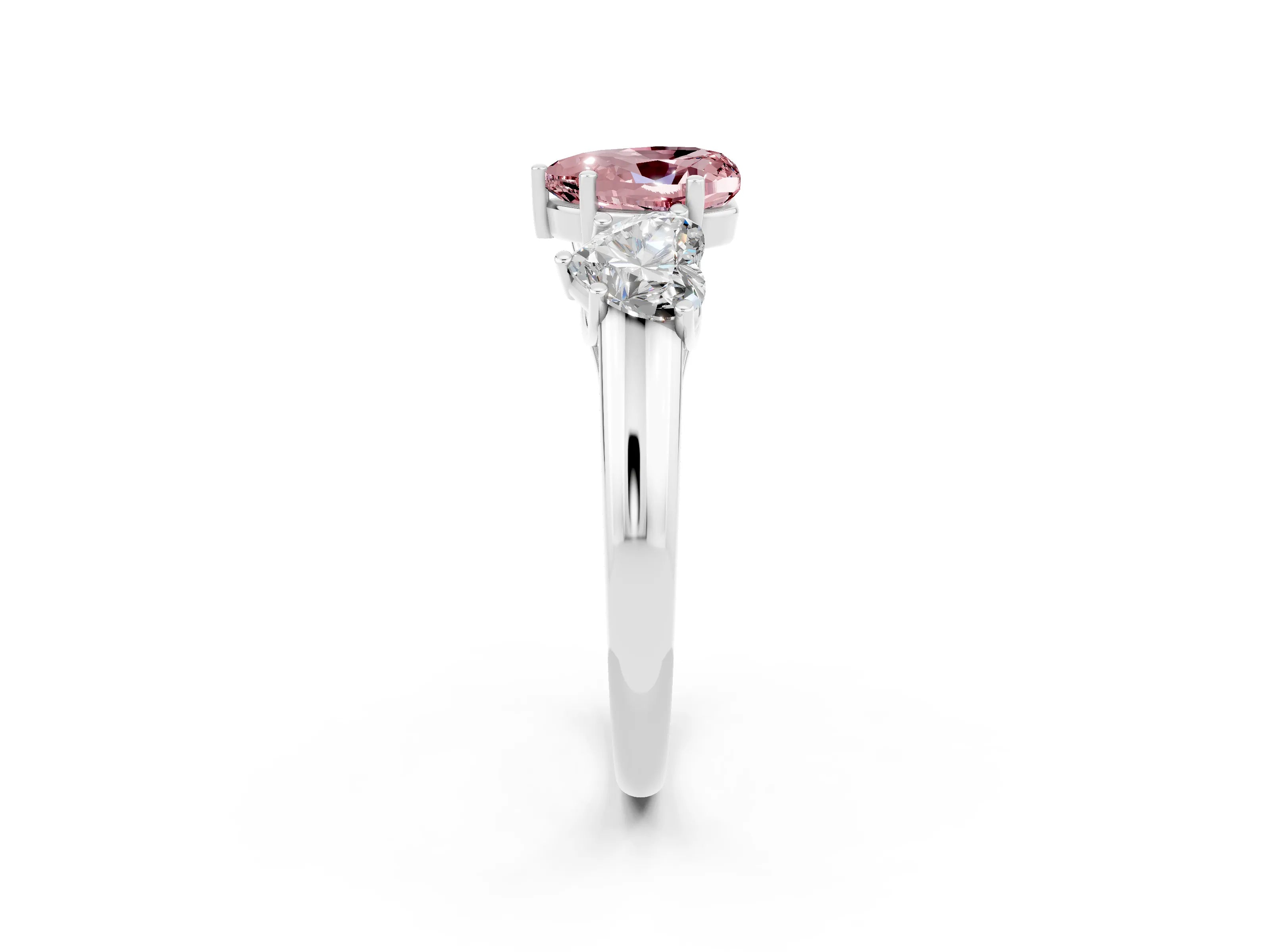 White gold Three-Stone Heart Cut Morganite Engagement Ring with Prong Setting_2