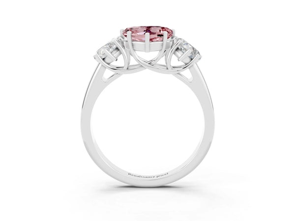 Silver Three-Stone Heart Cut Morganite Engagement Ring with Prong Setting