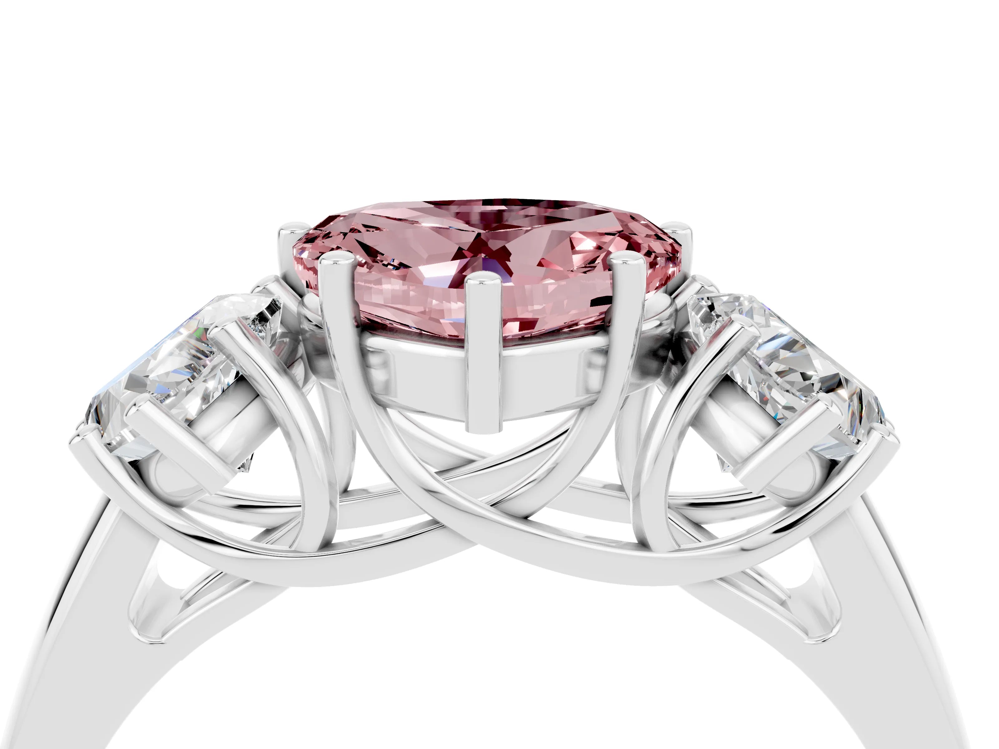 White gold Three-Stone Heart Cut Morganite Engagement Ring with Prong Setting_4