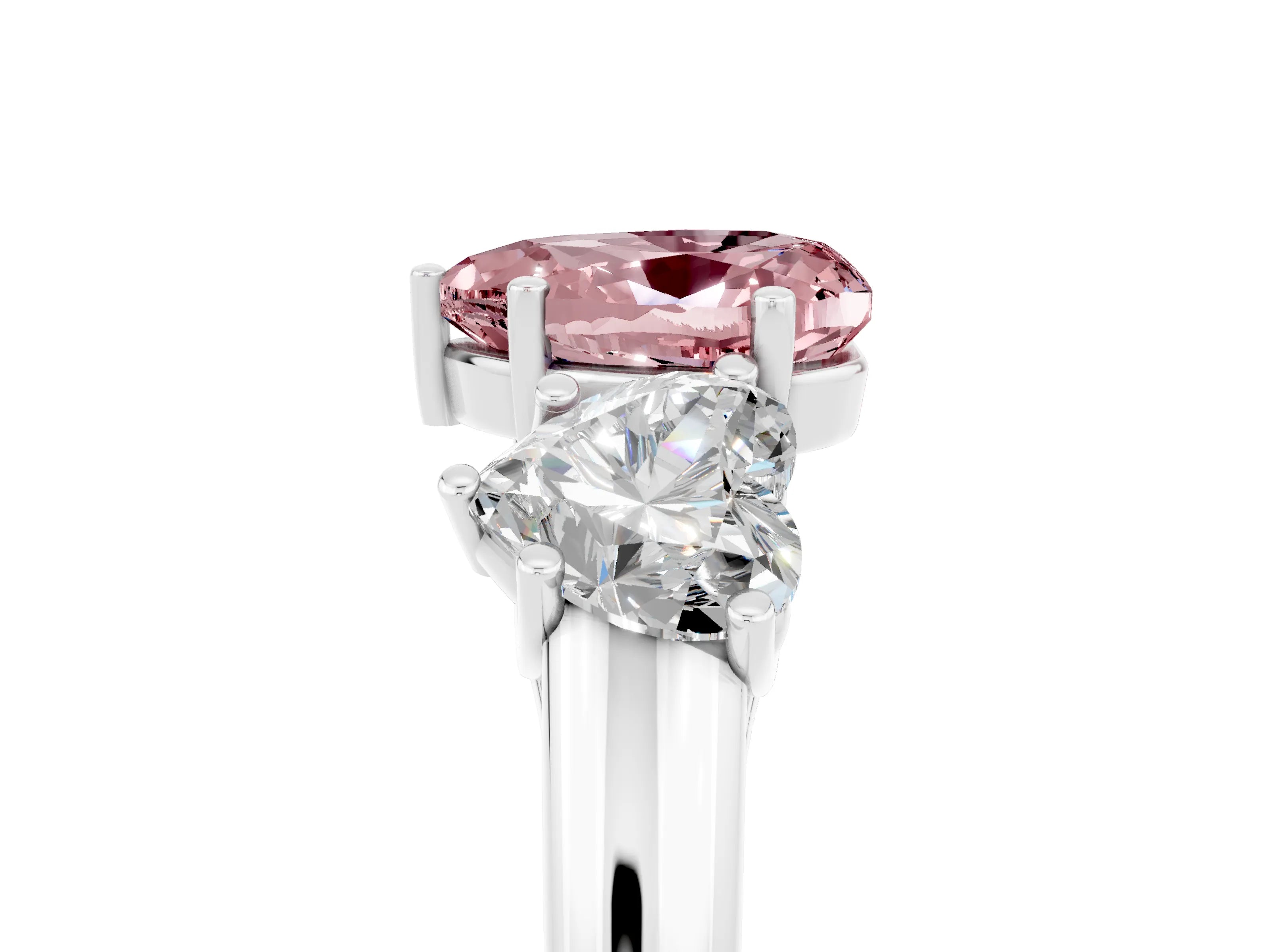 White gold Three-Stone Heart Cut Morganite Engagement Ring with Prong Setting_5