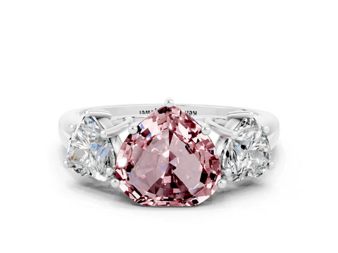 White gold Three-Stone Heart Cut Morganite Engagement Ring with Prong Setting