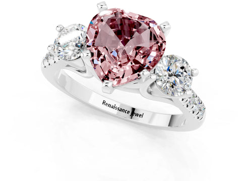 White gold Three-Stone Heart Cut Morganite Pavé Band with Four-Prong Setting_1