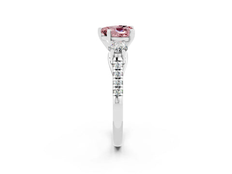 White gold Three-Stone Heart Cut Morganite Pavé Band with Four-Prong Setting_2