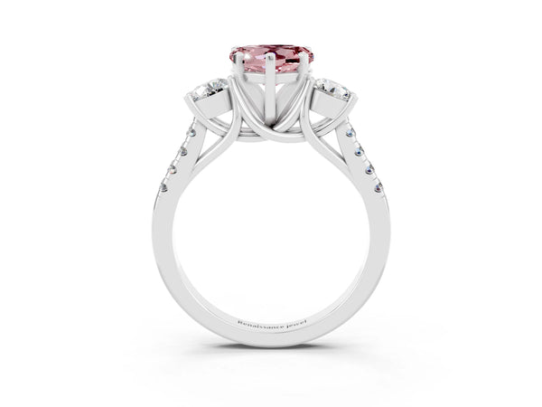 Platinum Three-Stone Heart Cut Morganite Pavé Band with Four-Prong Setting