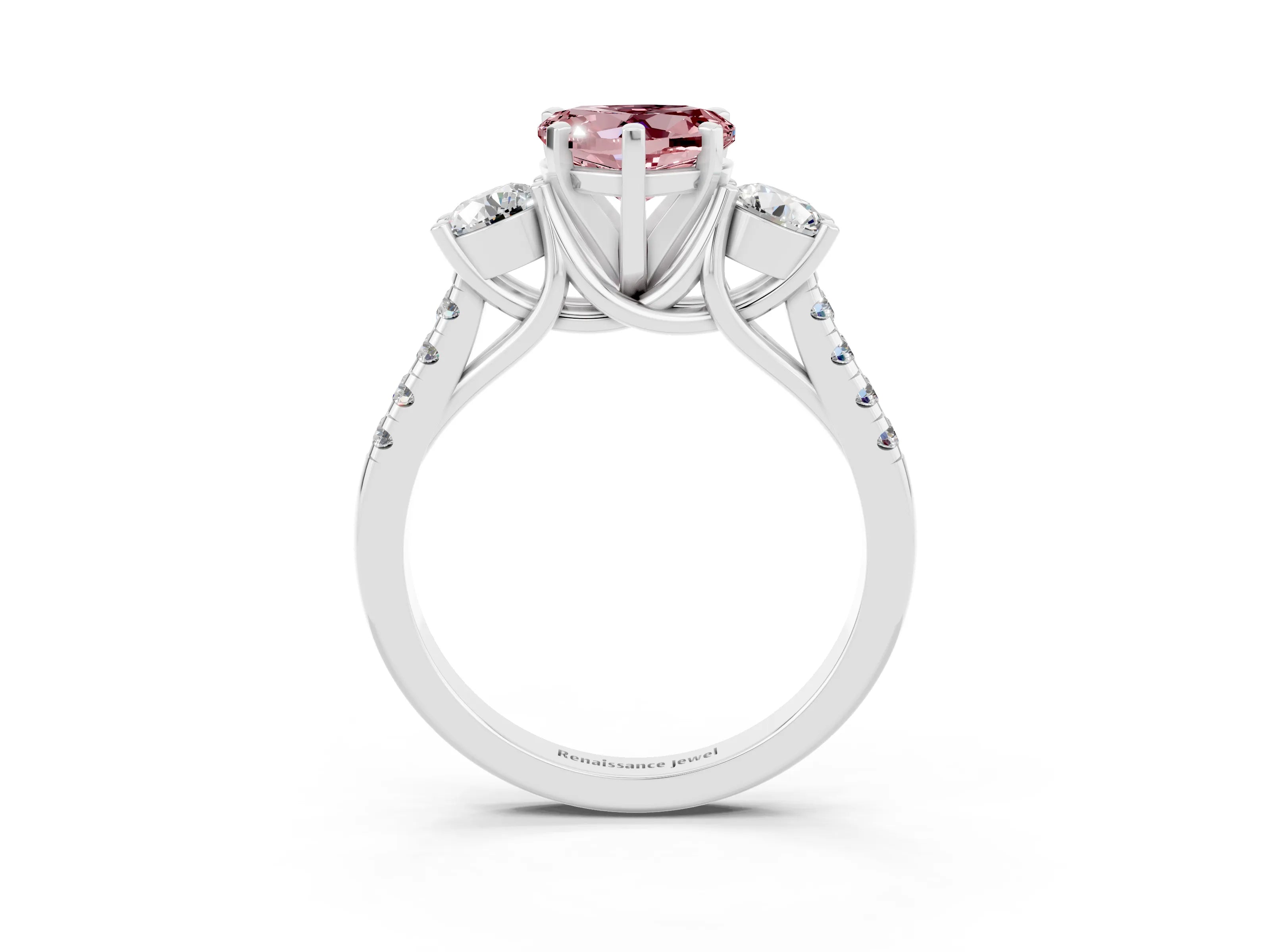White gold Three-Stone Heart Cut Morganite Pavé Band with Four-Prong Setting_3