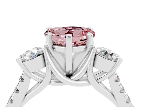 White gold Three-Stone Heart Cut Morganite Pavé Band with Four-Prong Setting_4
