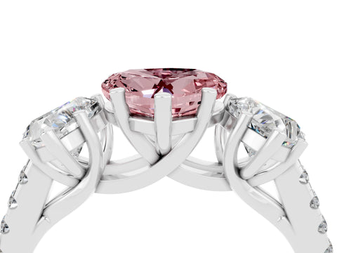 White gold Three-Stone Heart Cut Morganite Ring with Pavé Band and Prong Setting_16