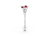 White gold Three-Stone Heart Cut Morganite Ring with Pear Side Stones and Four-Prong Setting_2