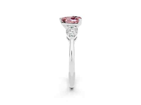 White gold Three-Stone Heart Cut Morganite Ring with Pear Side Stones and Four-Prong Setting_2