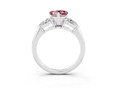 White gold Three-Stone Heart Cut Morganite Ring with Pear Side Stones and Four-Prong Setting_3