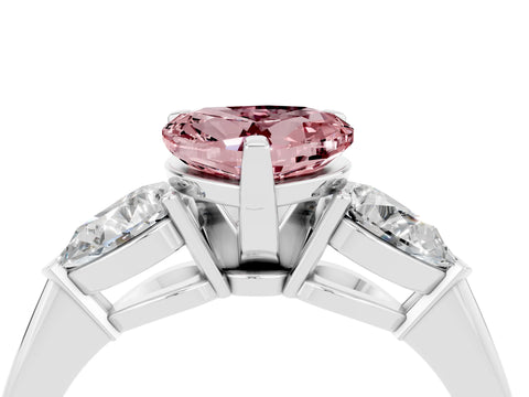 White gold Three-Stone Heart Cut Morganite Ring with Pear Side Stones and Four-Prong Setting_4