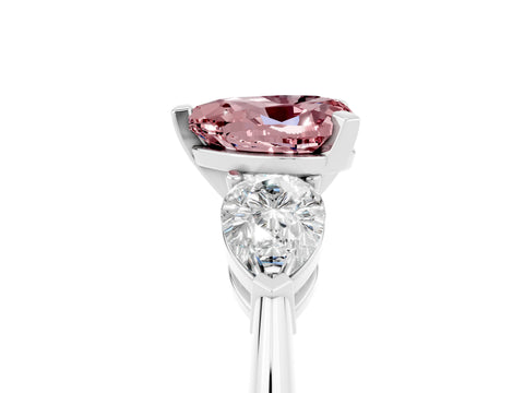 White gold Three-Stone Heart Cut Morganite Ring with Pear Side Stones and Four-Prong Setting_5